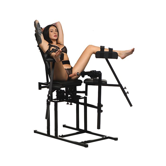 Master Series Leg Spreader Obedience Chair w/Sex Machine - Black, Drop Ship Only